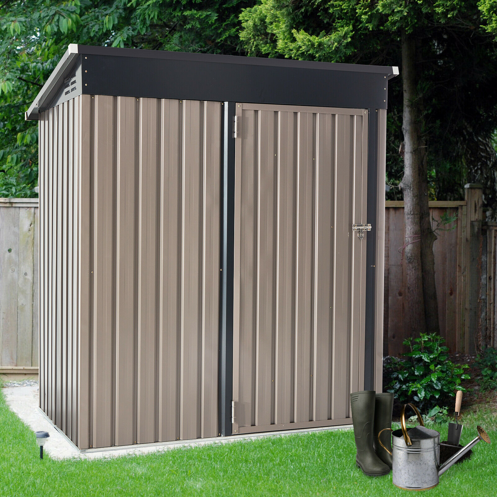 Aecojoy Outdoor Metal Storage Shed W/ Single Lockable Door For Backyard Garden