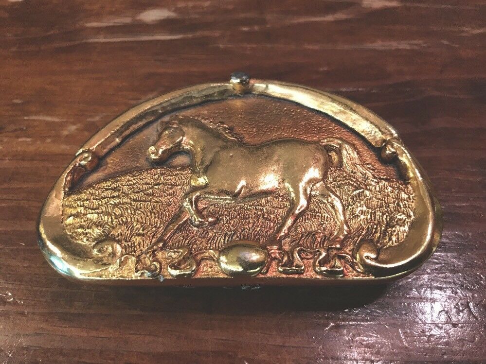 Kexby House 1997 Gold Horse Metal Trinket Box, Hide A Key Box 1/2”x3.5”x2.25”