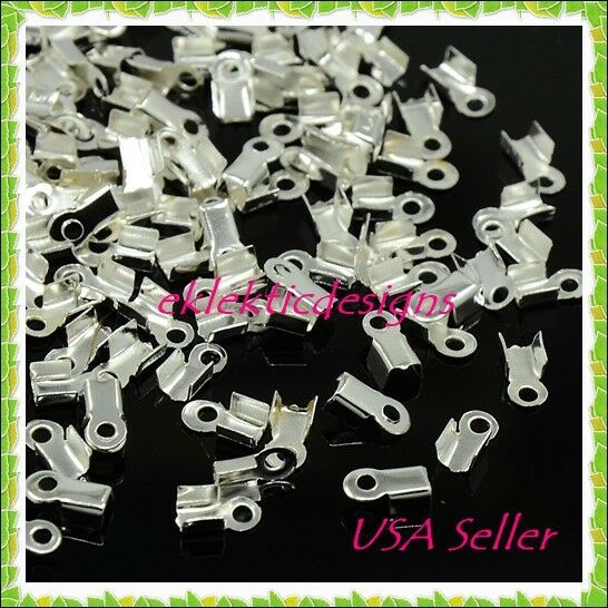 9x3.5mm 100pc Silver Plated Iron Folding Cord Ends Caps Tips Crimps Fast Ship
