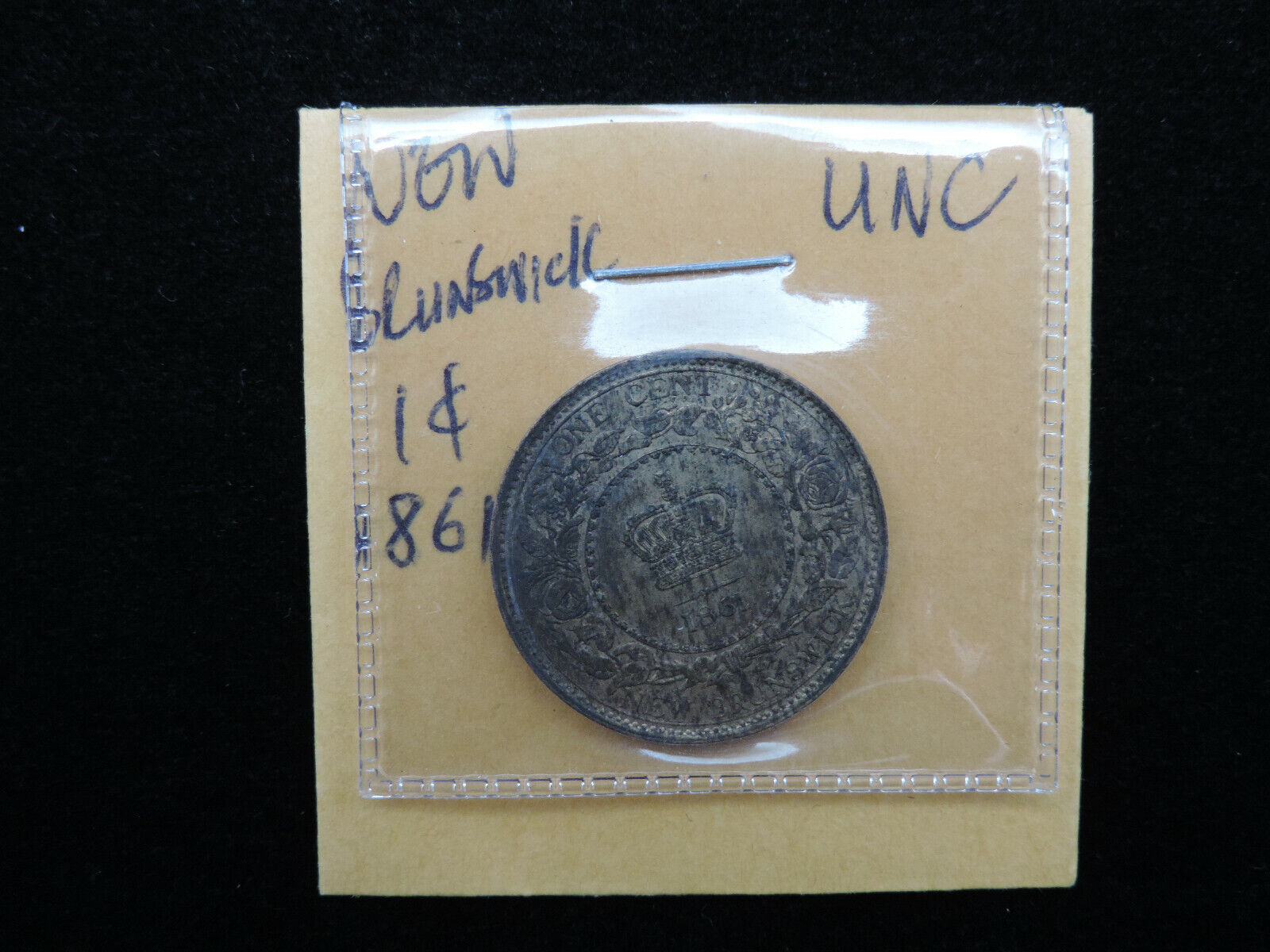 1861 1 Cent Coin Canada Victoria New Brunswick Ms-60 Br Grade