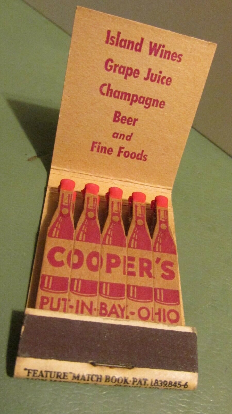 Put-in-bay Ohio - Vintage Matchbook With Matches For Cooper's Restaurant And Tav