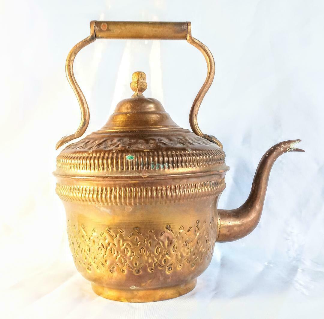 Vintage Brass Teapot Tea Pot Kettle ~ Brass Handle ~ Needs Repair