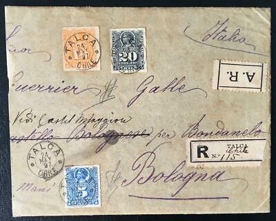 Chile.1897. Reg.a.r. Mult. Franking Columbus Cover Talca To Italy. Signed? Look!