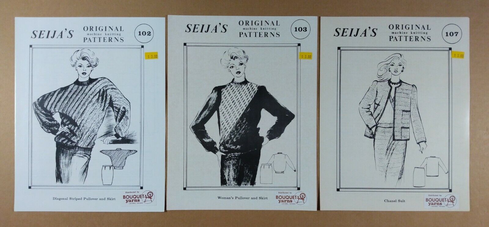 Seija's Machine Knitting Patterns Pullover Skirt Chanel Suit Lot Of 3