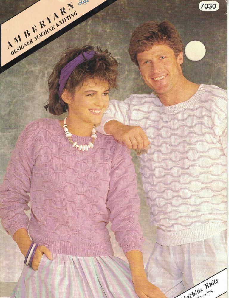 Amberyarn Designer Machine Knitting Leaflet 7030 His & Her Sweaters 1986