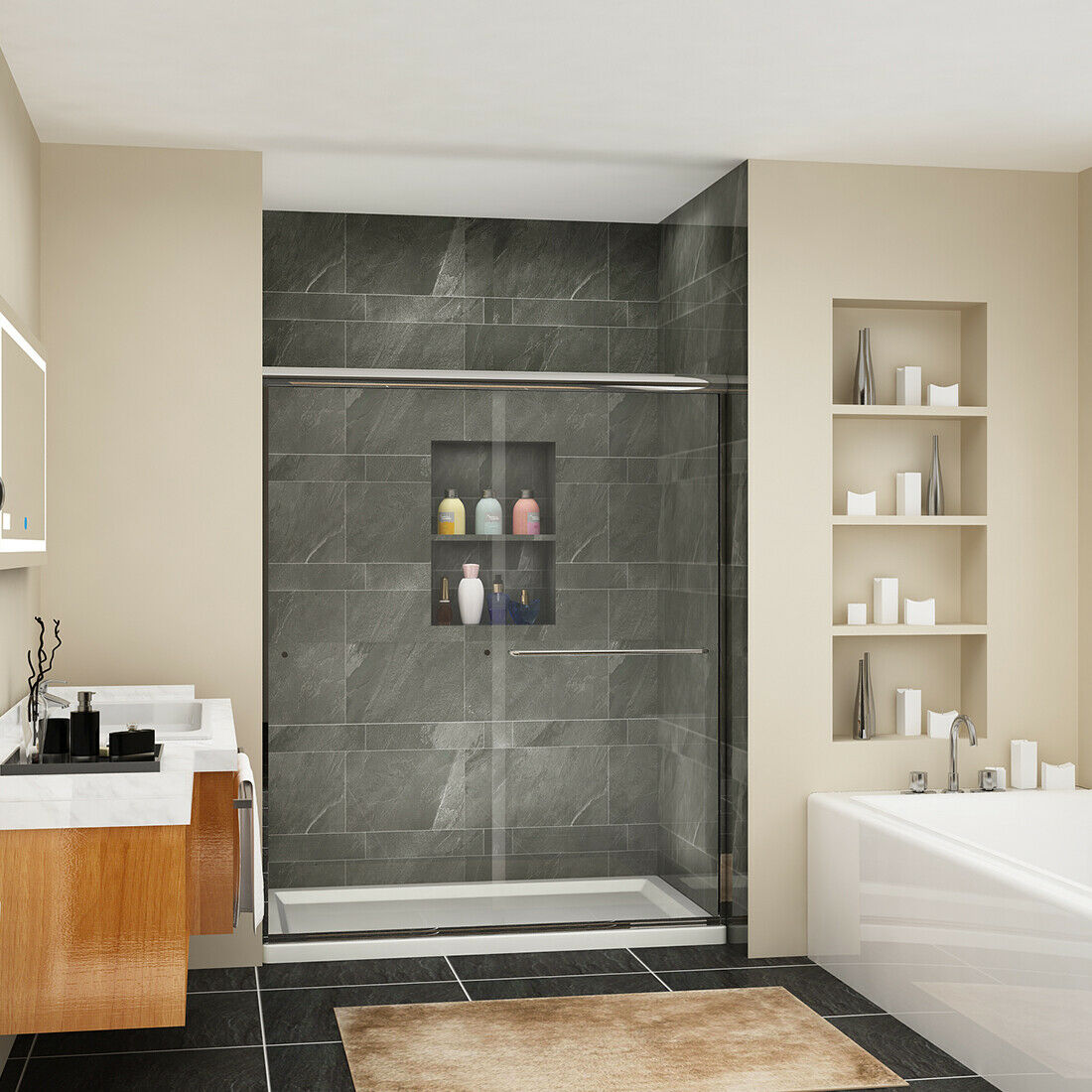 Sunny Shower 60 X 72 Sliding Shower Door Semi-frameless 1/4" Glass Chrome Finish
