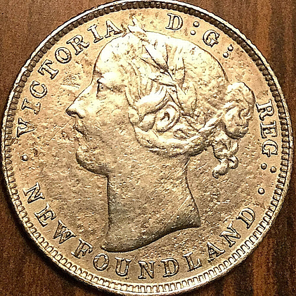 1885 Newfoundland Silver 20 Cents - Excellent Example But Harshly Cleaned