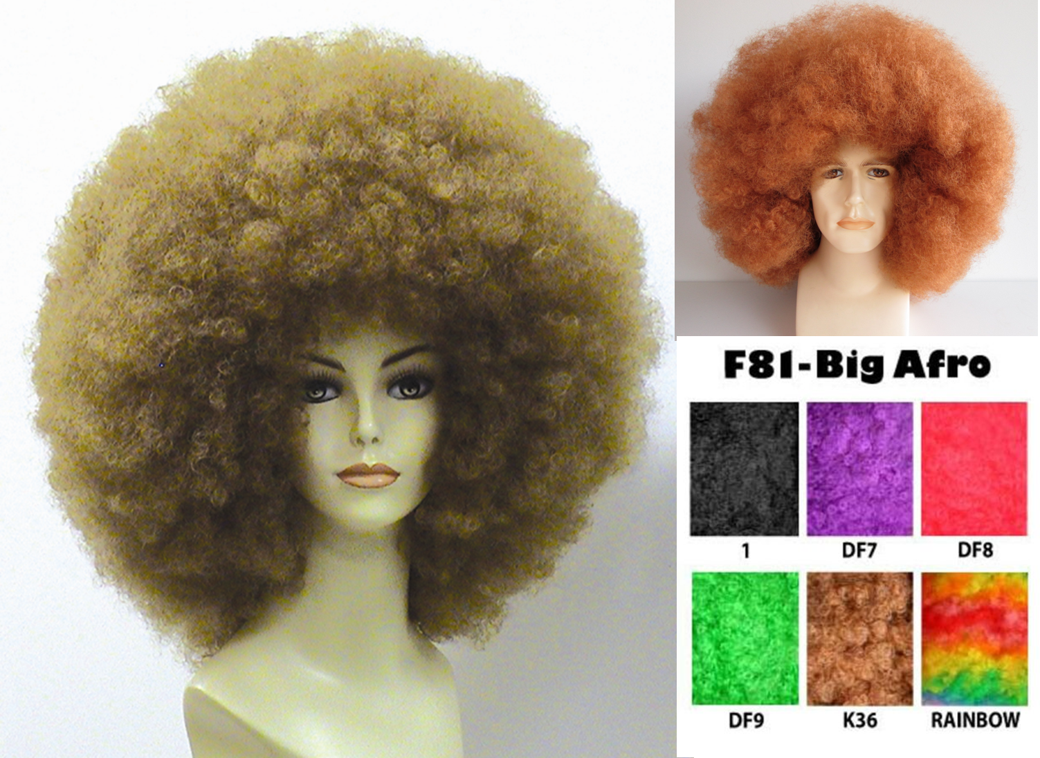 70s 60s 80s Disco Fever Diva Retro Mega Jumbo Big Afro Costume Wig Black Brown