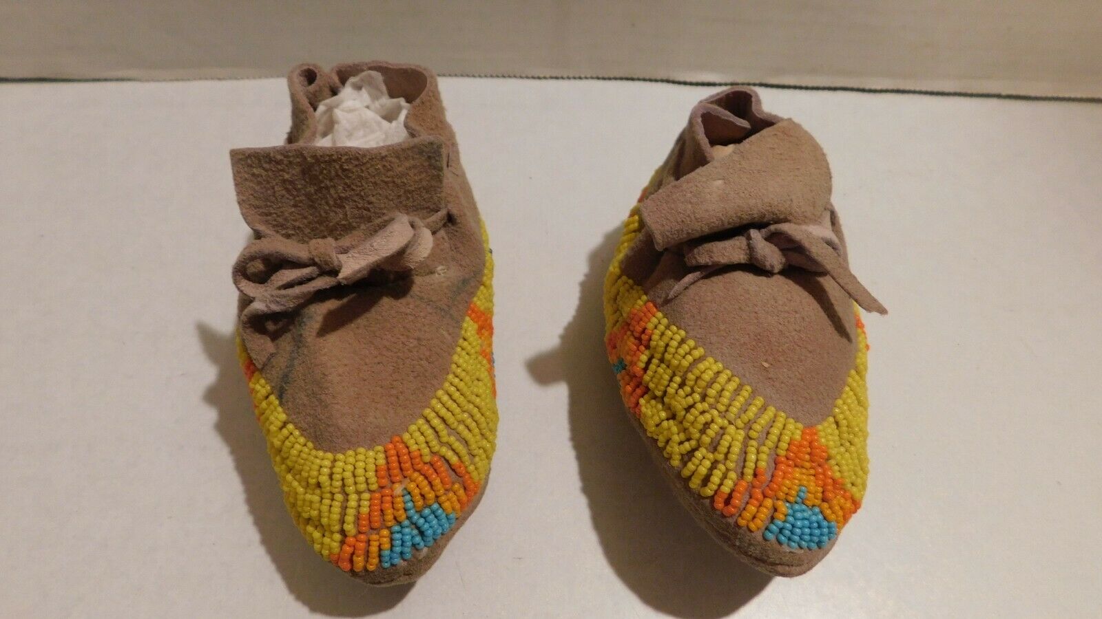 Vintage Native American Yellow Beaded Child Moccasins Price Reduced