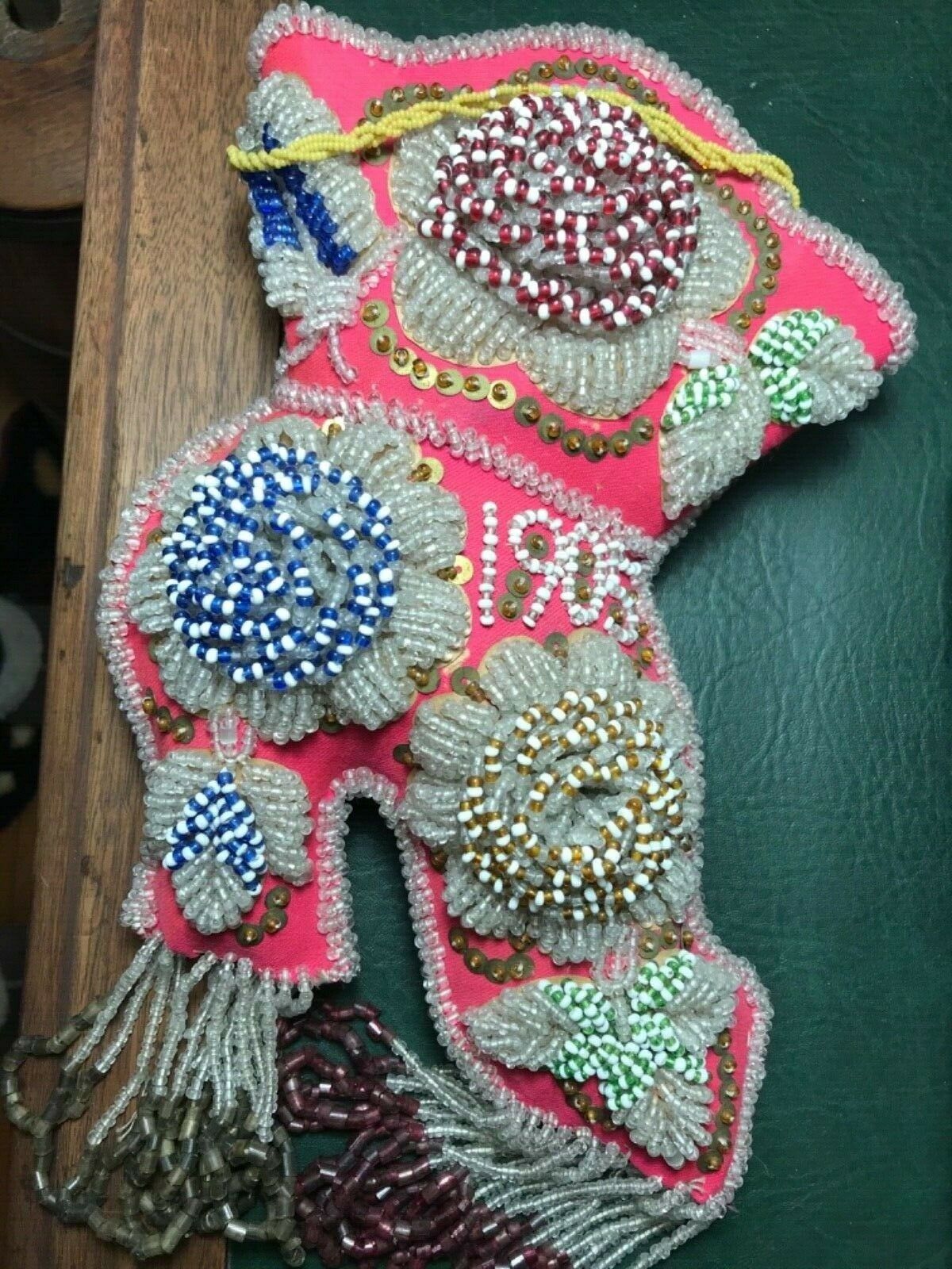 Exceptional Large 1905 Beaded Boot Pincushion Native American Heavily Beaded