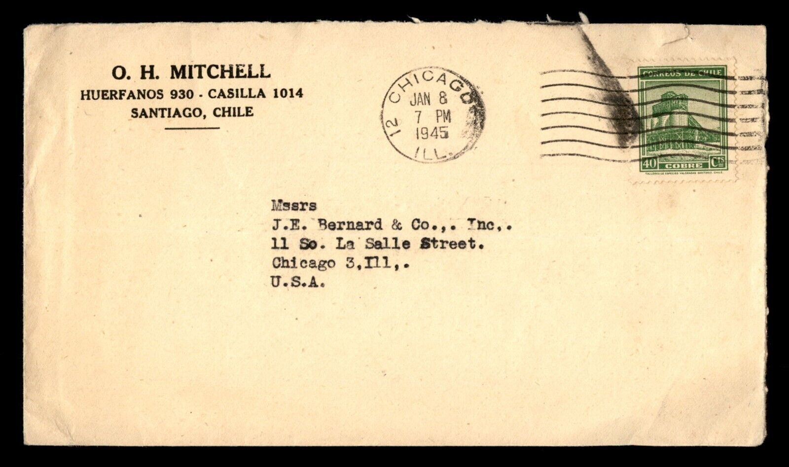 Mayfairstamps Chile 1945 Santiago To Chicago Il Cover Wwz_04625