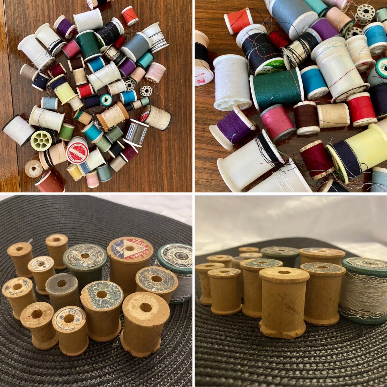 Misc Lot 60+ Thread Spools Vintage Variety Size Brand Plastic Wood Cotton Poly