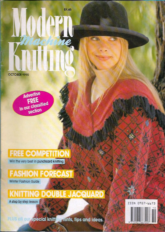 Modern Machine Knitting Oct 1990 Magazine Collie Dog, Snowflakes And More