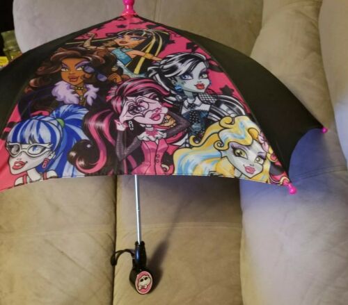 Monster High Childs Kids Umbrella Pink Black Draculaura Frankie Stein Clawdeen