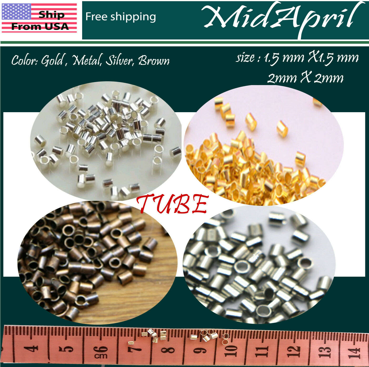 Crimp Beads Tube Silver/gold/bronze/metal Plated Diy 1.5 2 Mm Us Seller