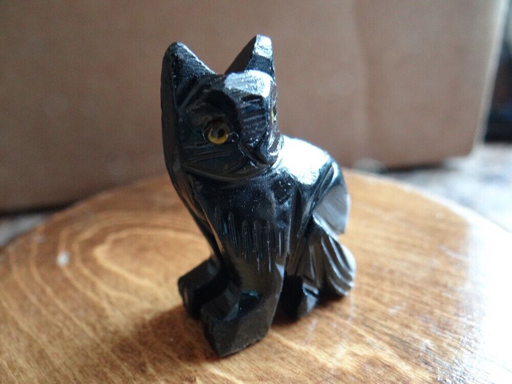 *black Cat* Carved Stone Figurine Totem (1) Free Bonus Look Wicca Pagan Gift