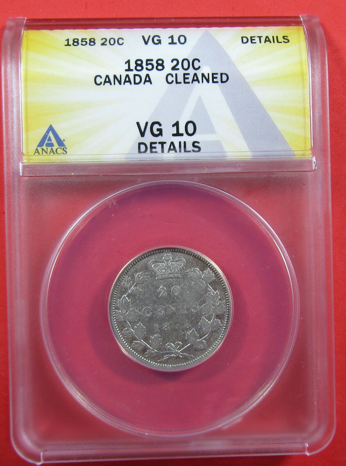 1858 20c Canada Anacs Vg10 (details, Cleaned). Desirable Date. (422178)