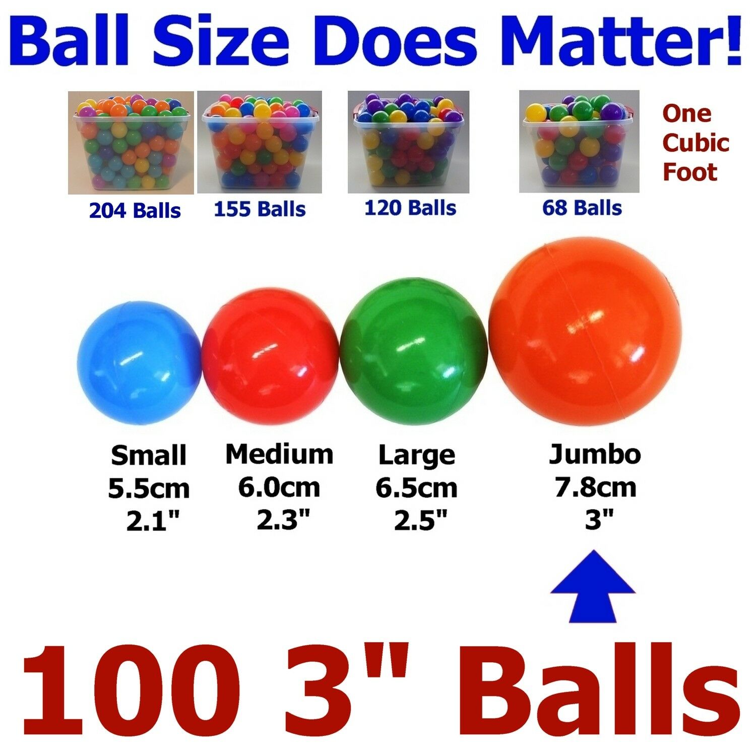 100 Jumbo Size 3" Crush-proof Ball Pit Balls Bpa Phthalate Free Nontoxic Plastic