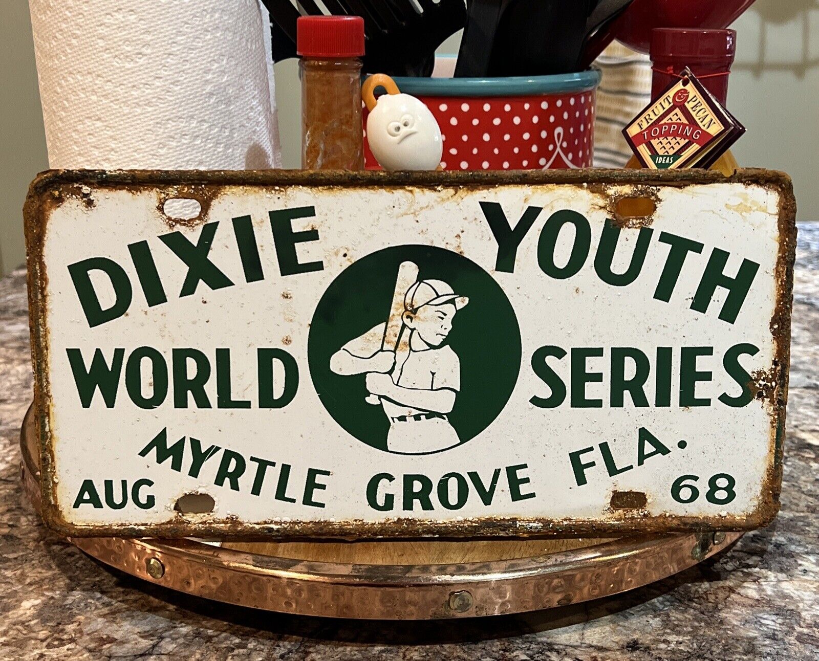 Dixie Youth World Series 1968 Booster License Plate Myrtle Grove Florida 1968