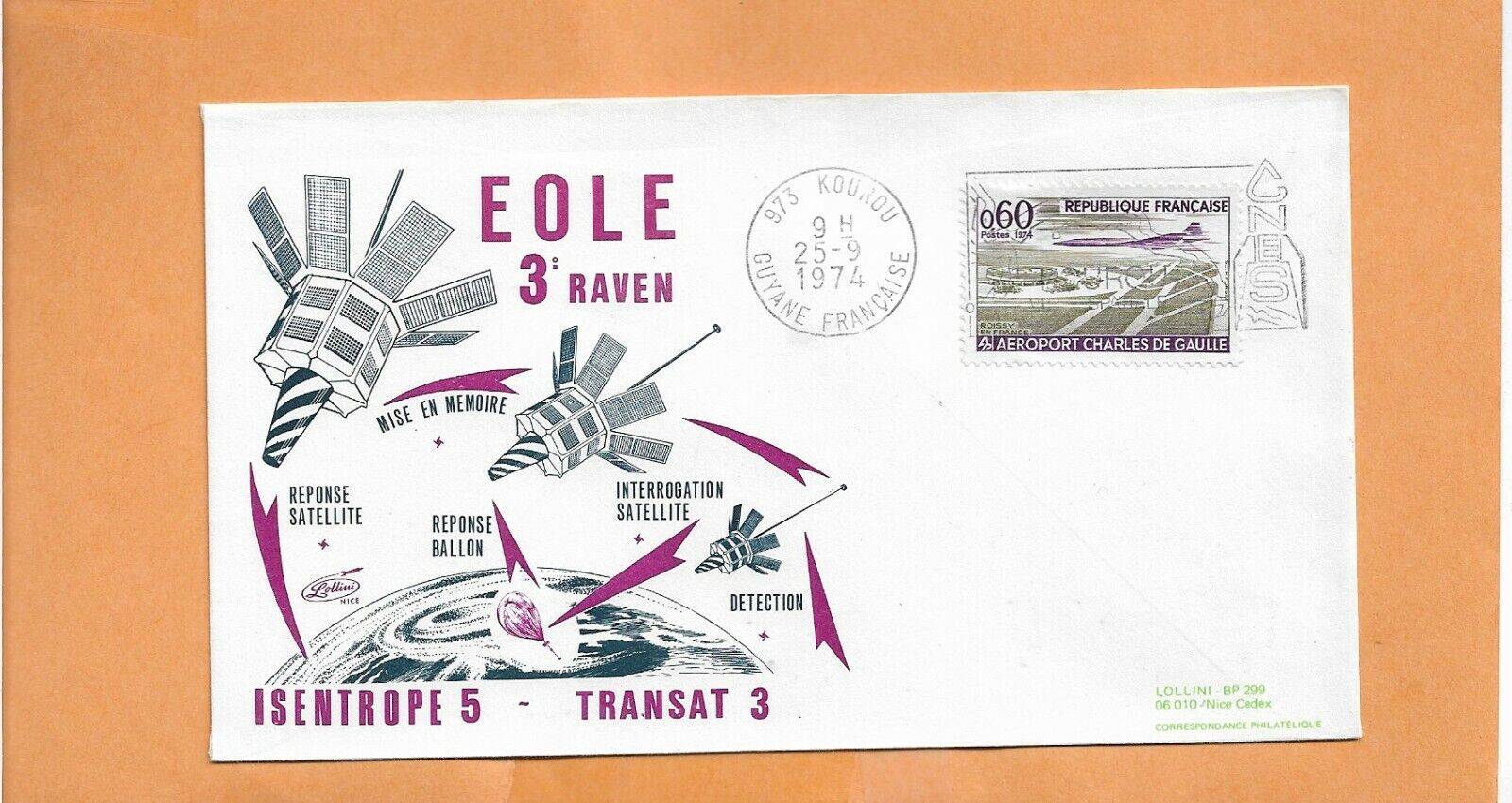 Eole Transat 3 Launch 1974  Guyane Kourou Lollini Space Cover