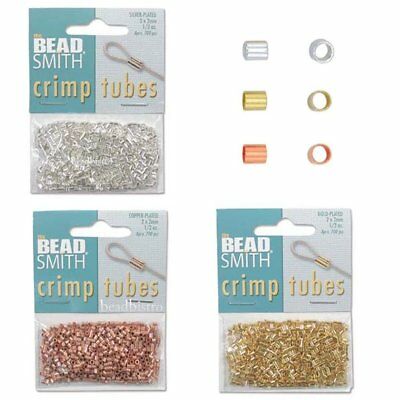 Beadsmith 2x2mm (400 Pcs) Copper, Gold Or Silver Plated Crimp Tubes - Bulk Pack