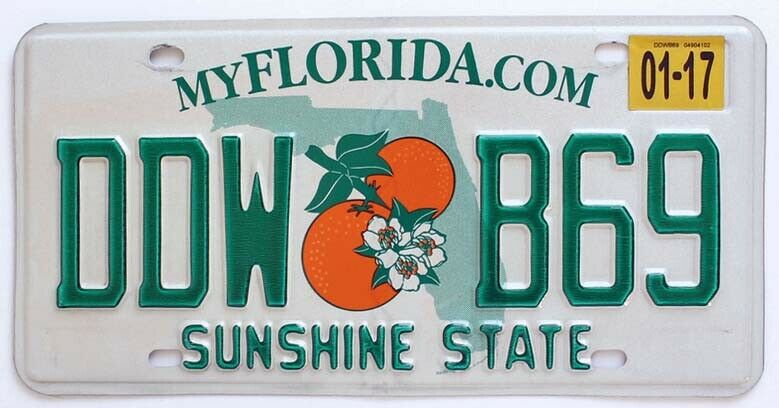 Florida Orange Blossom License Plate In Good Condition (random Plate Number)