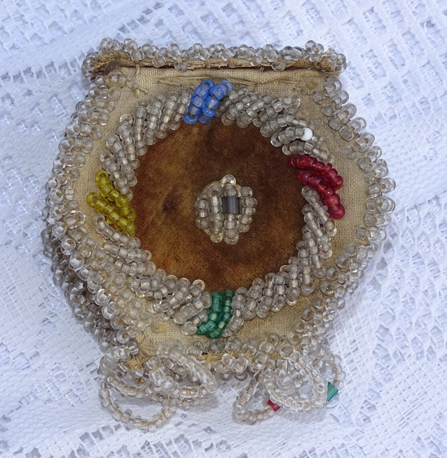 Antique Native American Iroquois Beaded Purse Box  Early 1900's Trinket Box