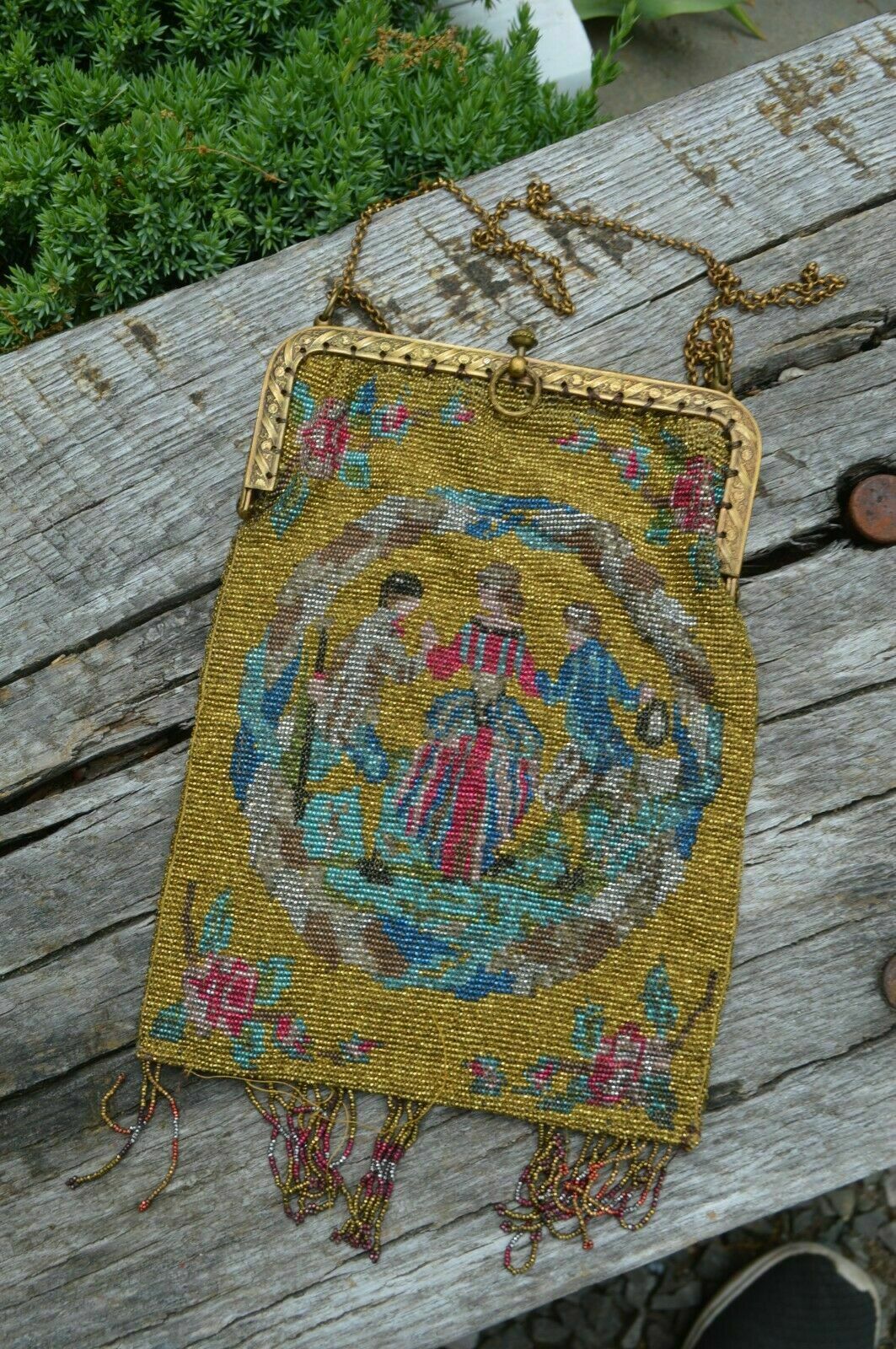 Antique Vintage Beaded Purse Bag Late 1800s/ Early 1900s Dancers Design