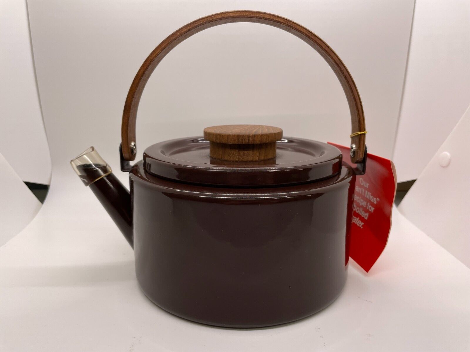 Vintage Copco Enamel Tea Kettle Brown Michael Lax Design Japan Wood Handle-new